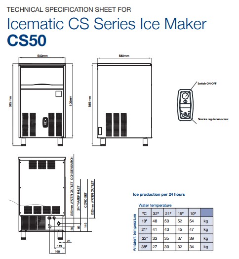 Máy làm đá cho quầy bar - Icematic CS50, máy làm đá icematic, máy làm đá cho quán cafe, máy làm đá công nghiệp, máy làm đá viên, máy làm đá italy, icematic